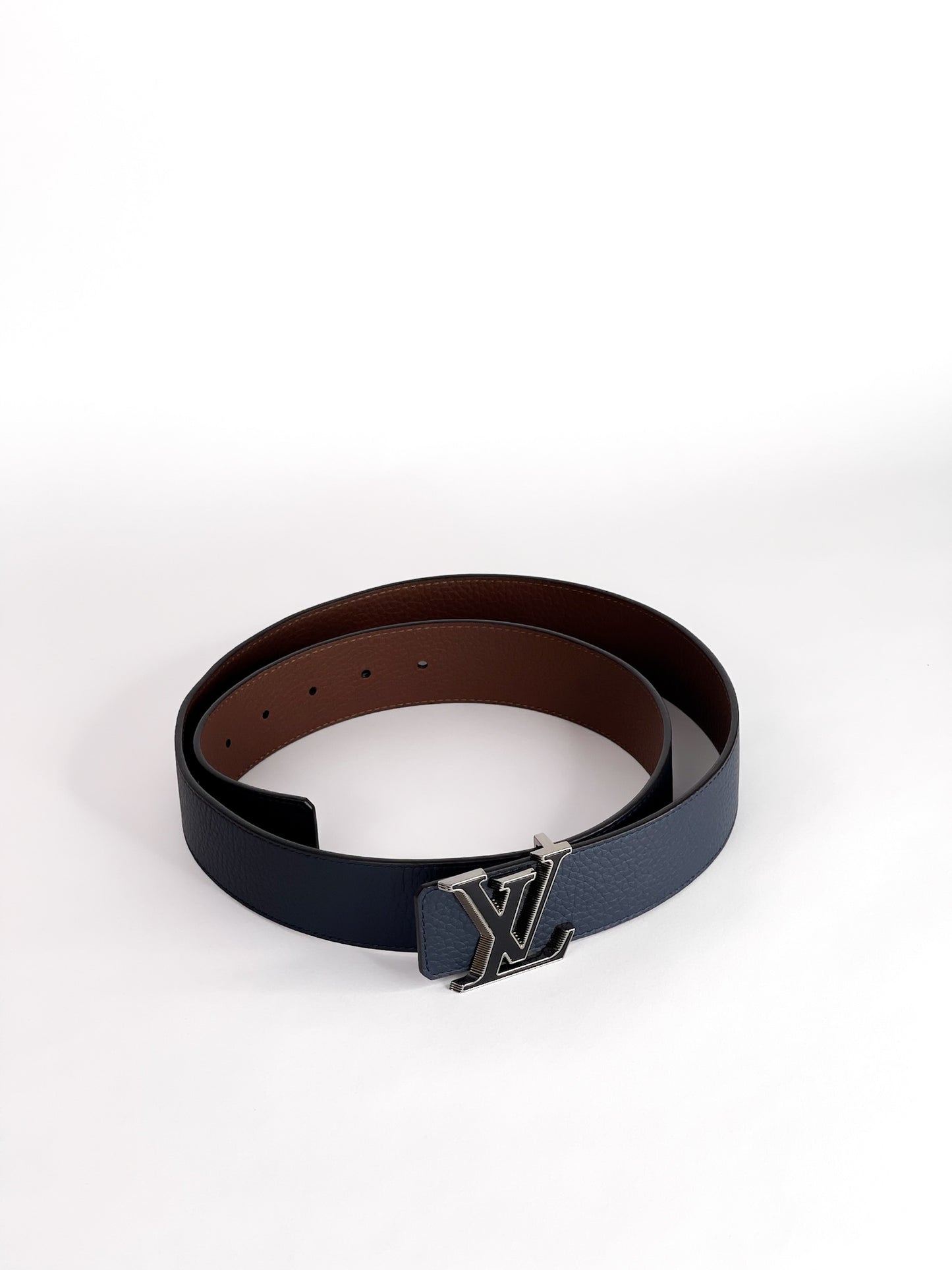 Louis Vuitton Reversible Navy Blue/Brown LV Tilt Buckle Belt Size 100/40