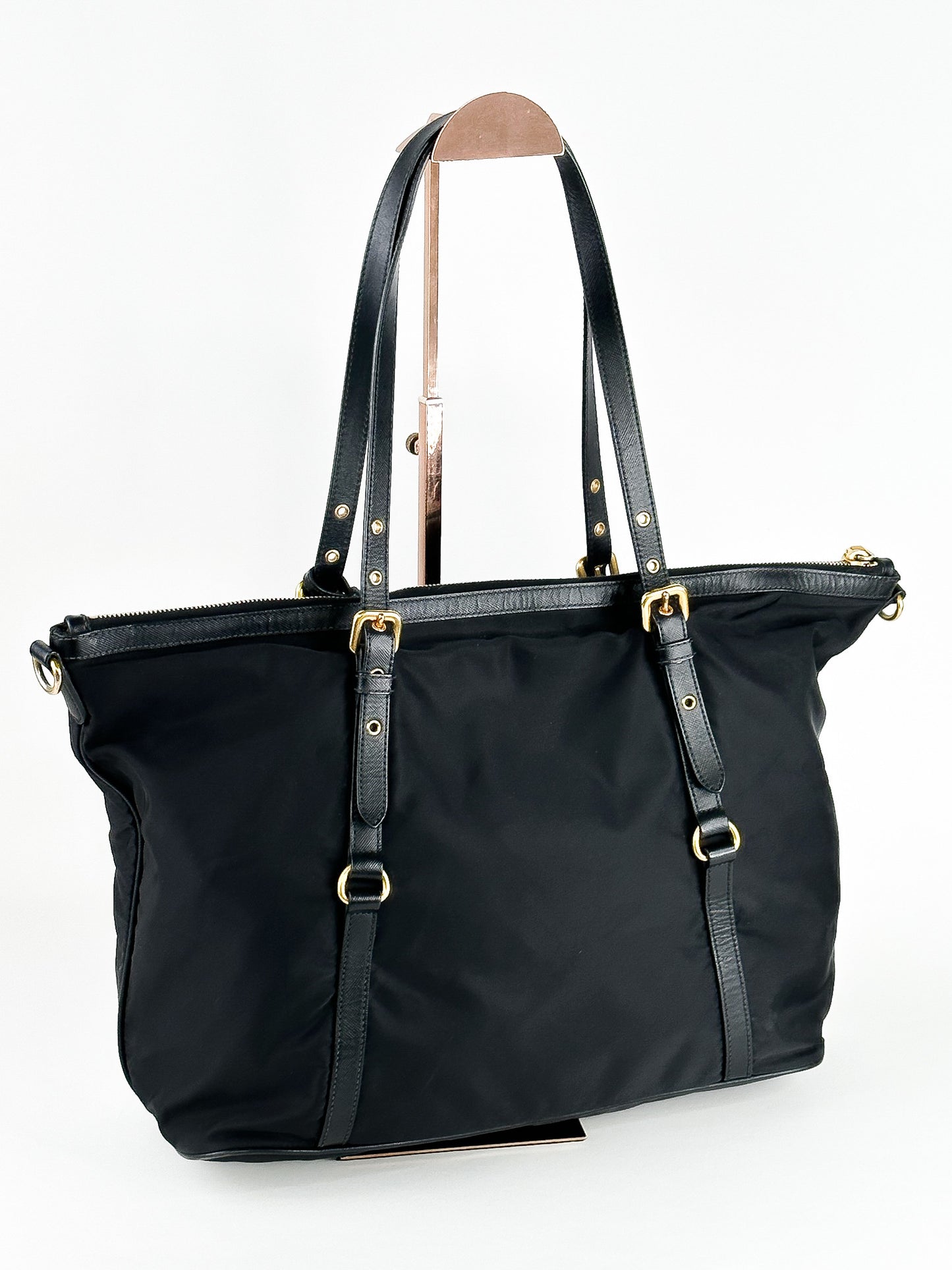 Prada Tessuto Saffiano Nylon and Leather Shopping Tote Bag