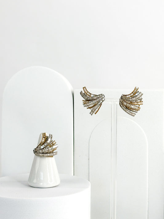 18K Gold Earrings & Ring Diamond Set