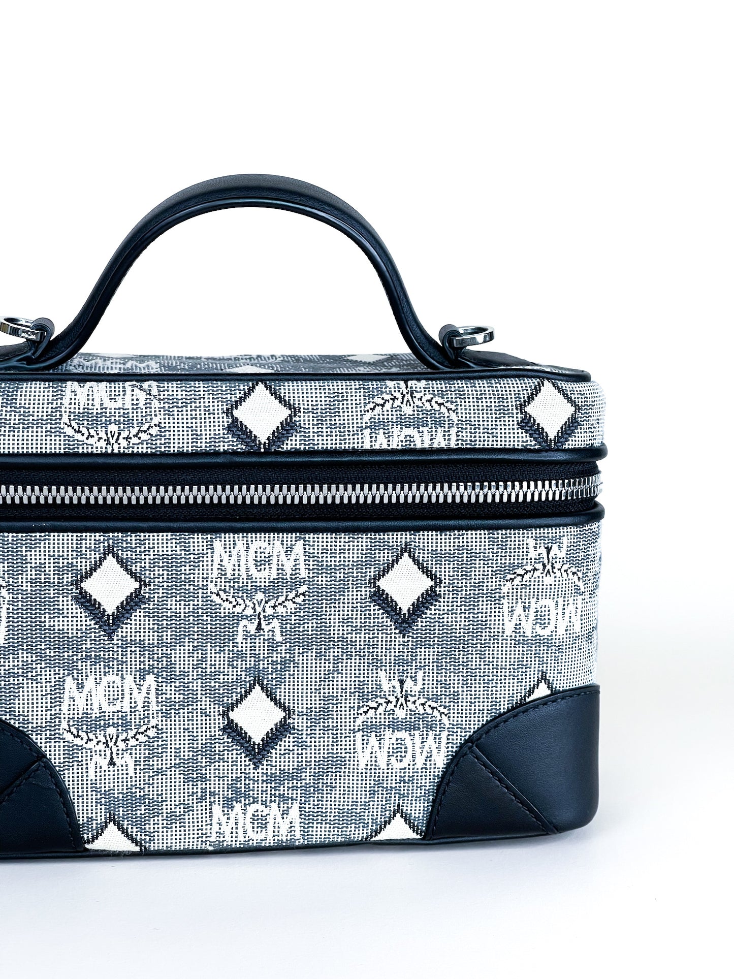 Mcm Ladies X-Mini Blue Rockstar Vanity Case in Vintage Jacquard Monogram