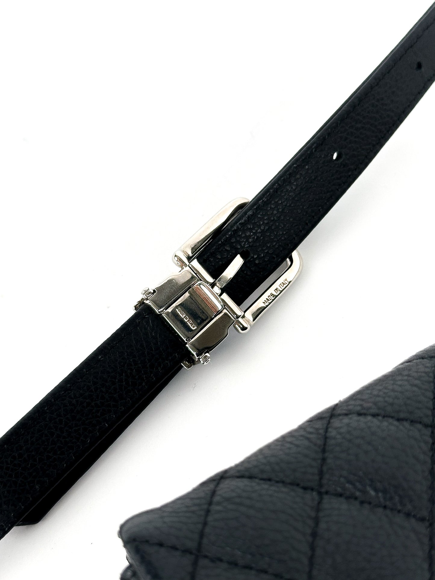 Chanel Uniform Caviar Leather Black Belt Bag Silver Hardware