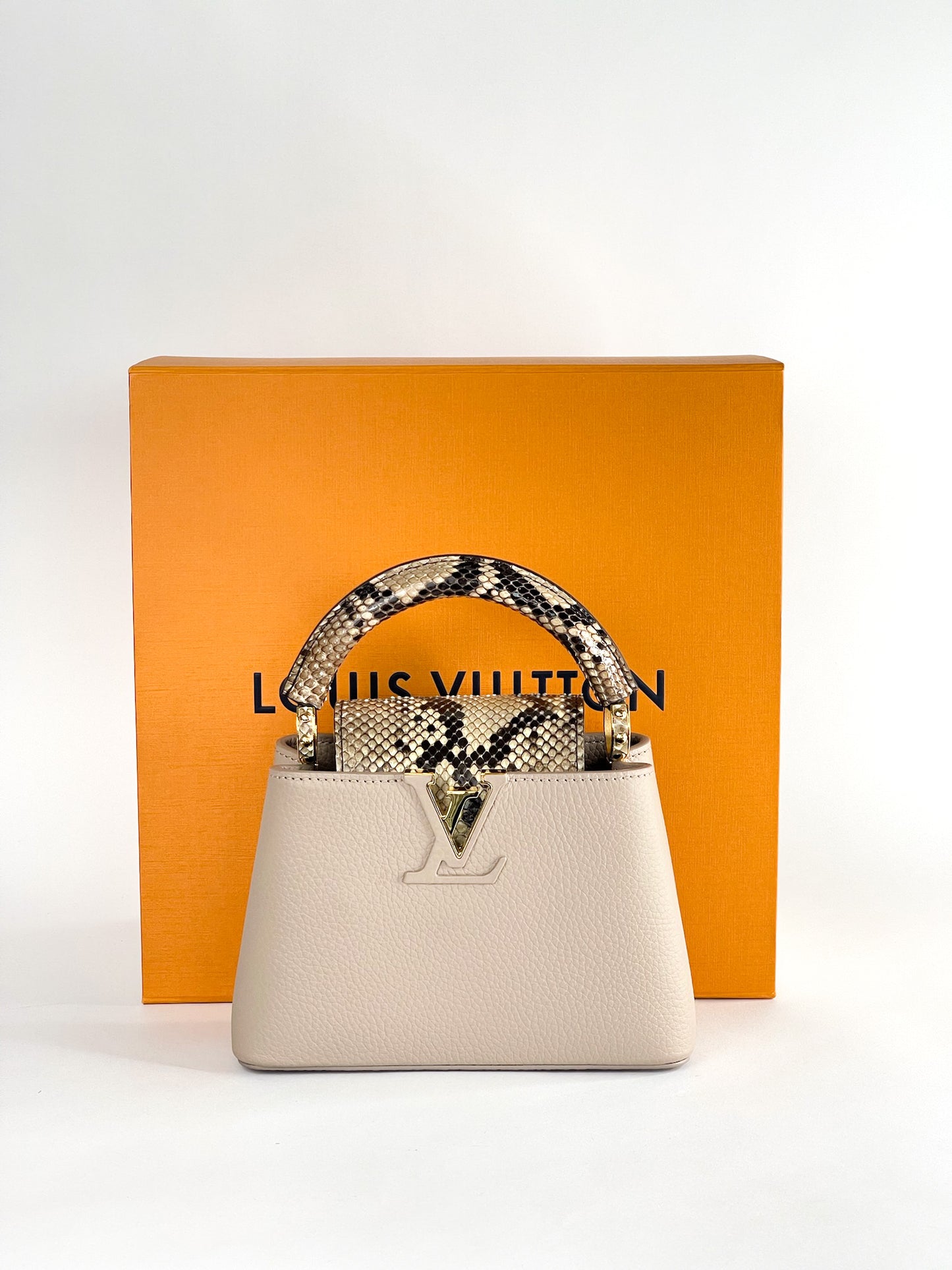 Louis Vuitton Galet Taurillon Leather and Python Capucines Mini Bag