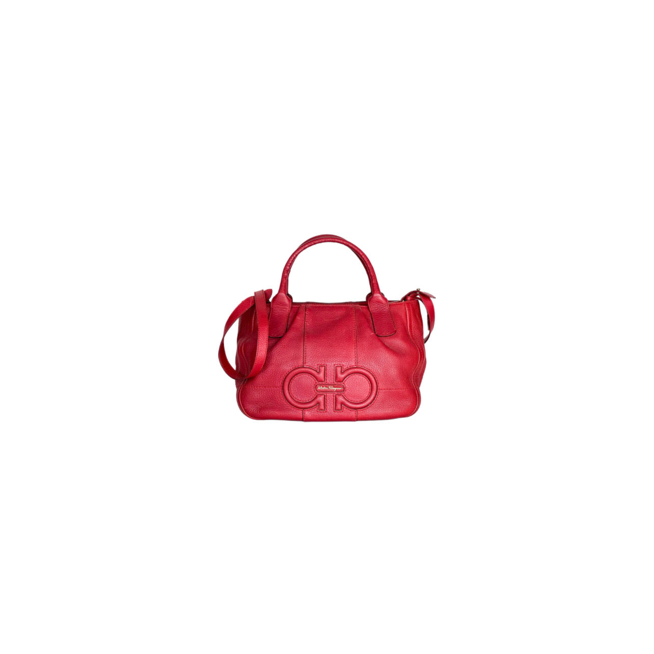 Salvatore Ferragamo Izzie Gancini Detail Grained Leather Top Handle Bag Red