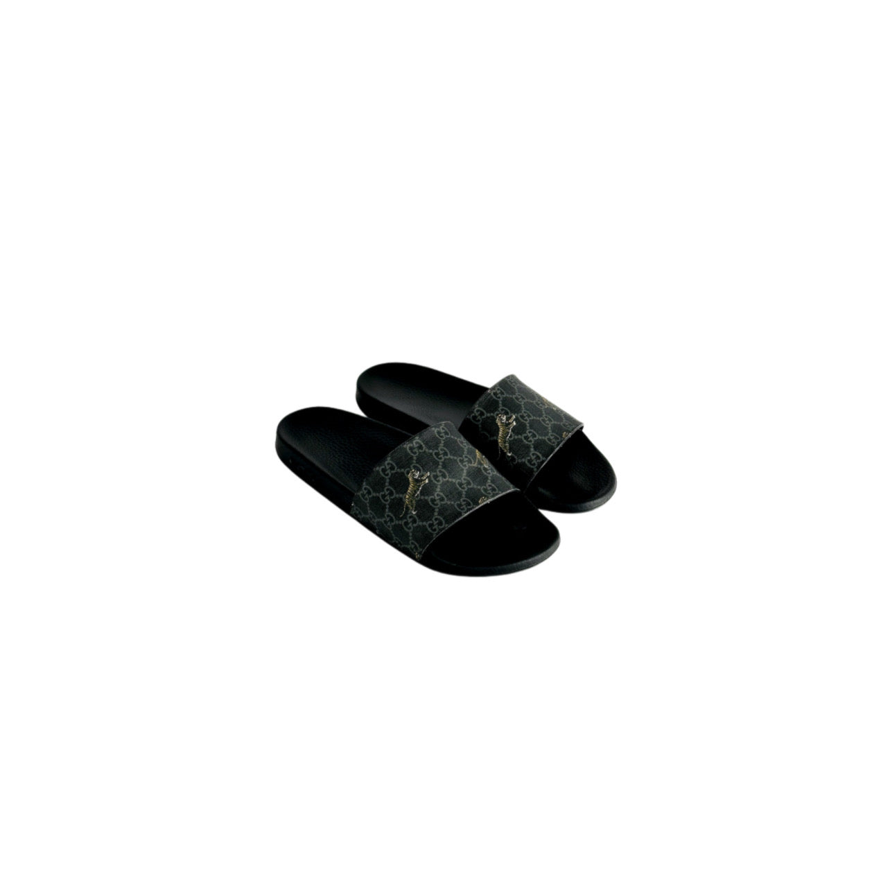 Gucci Black GG Supreme Tiger Flat
Slides Size 11