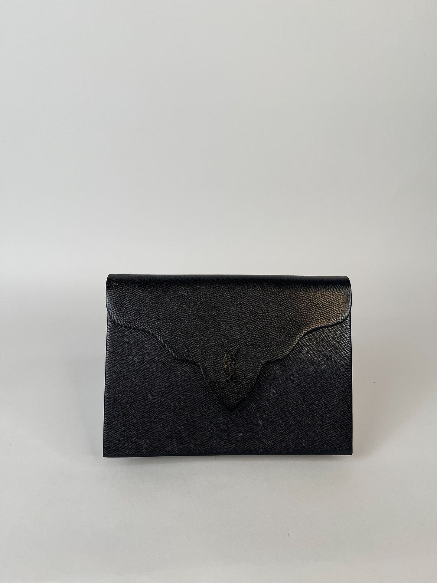 Yves Saint Laurent Black Saffiano Flap Clutch Bag