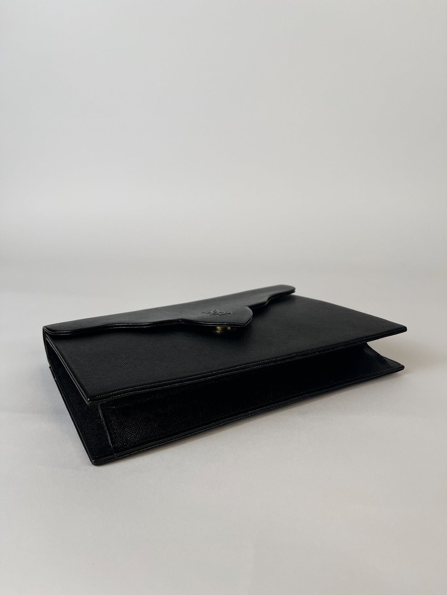 Yves Saint Laurent Black Saffiano Flap Clutch Bag