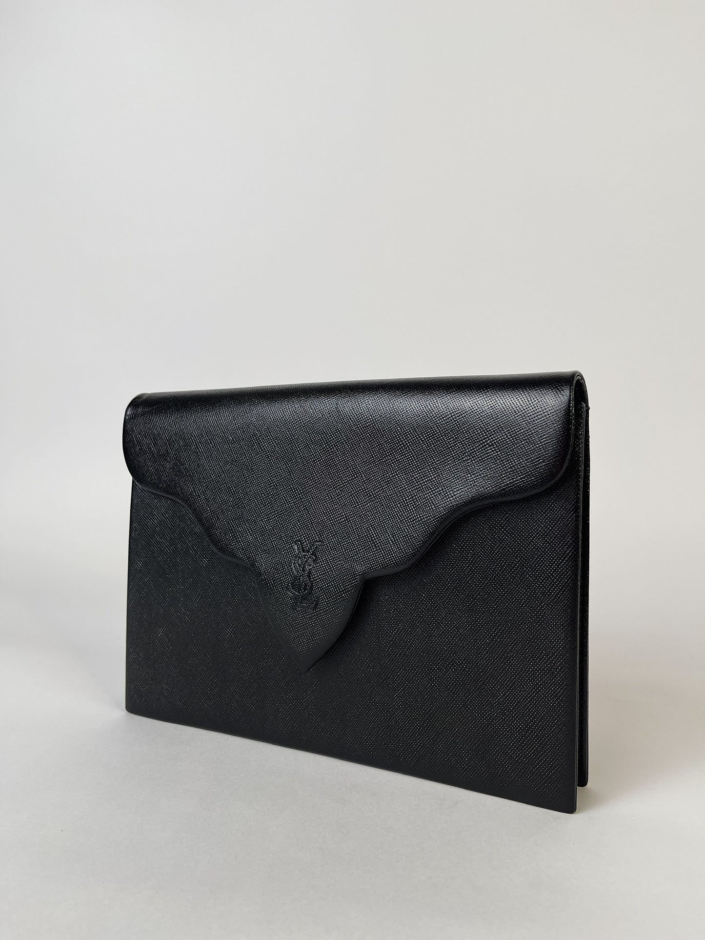 Yves Saint Laurent Black Saffiano Flap Clutch Bag