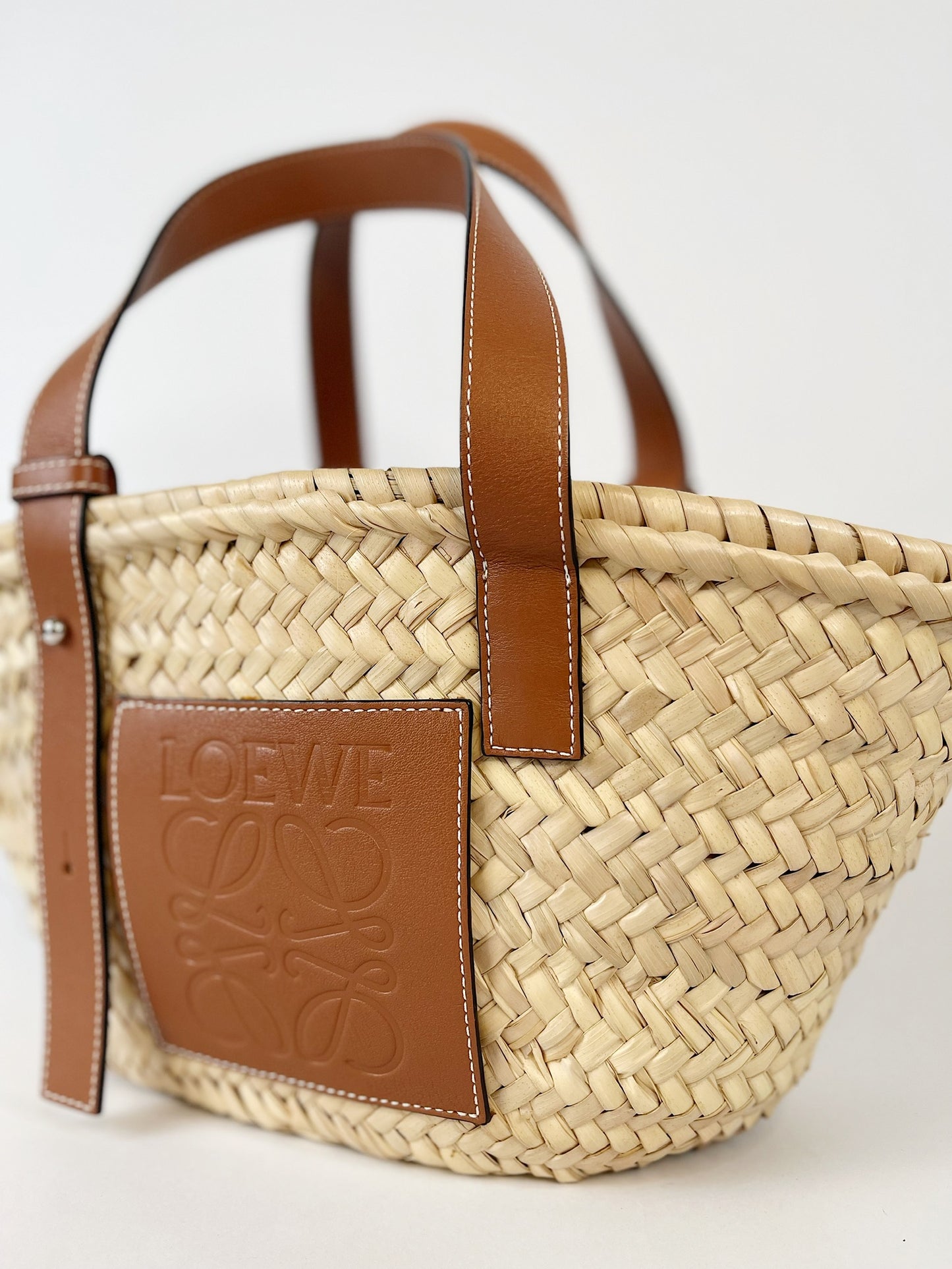 Loewe Basket Bag in Palm Leaf And Calfskin