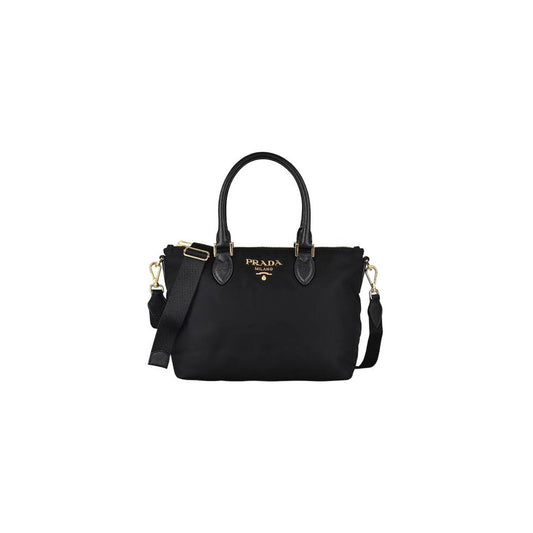 Prada Tessuto Nylon Saffiano Leather Trim Black Medium Satchel