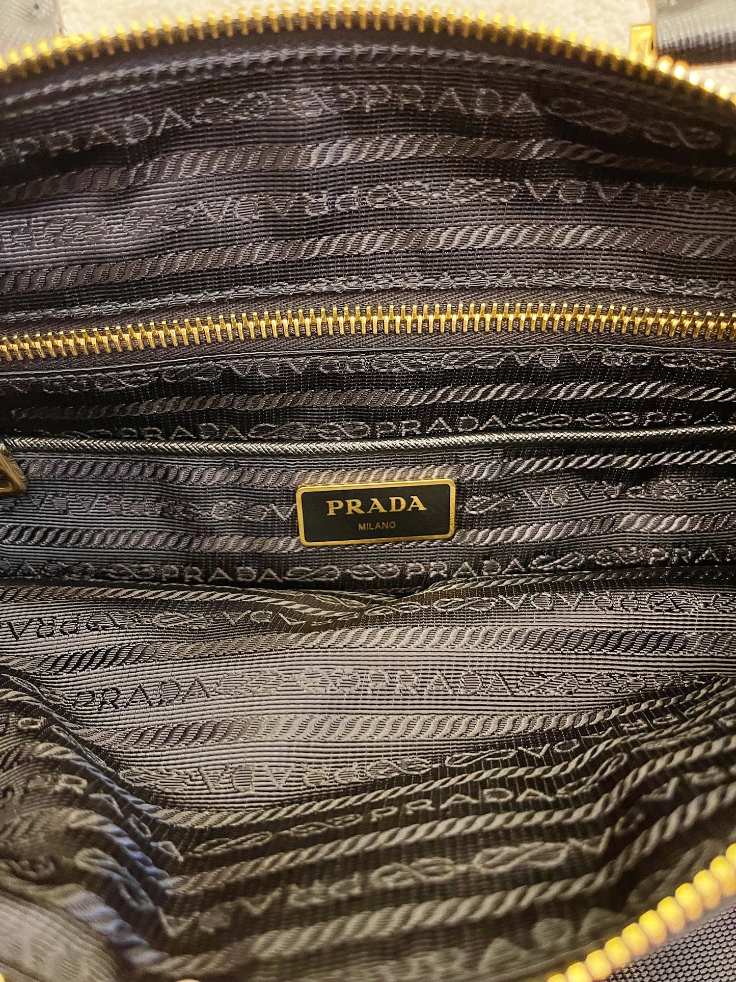 Prada Tessuto Nylon Saffiano Leather Trim Black Medium Satchel