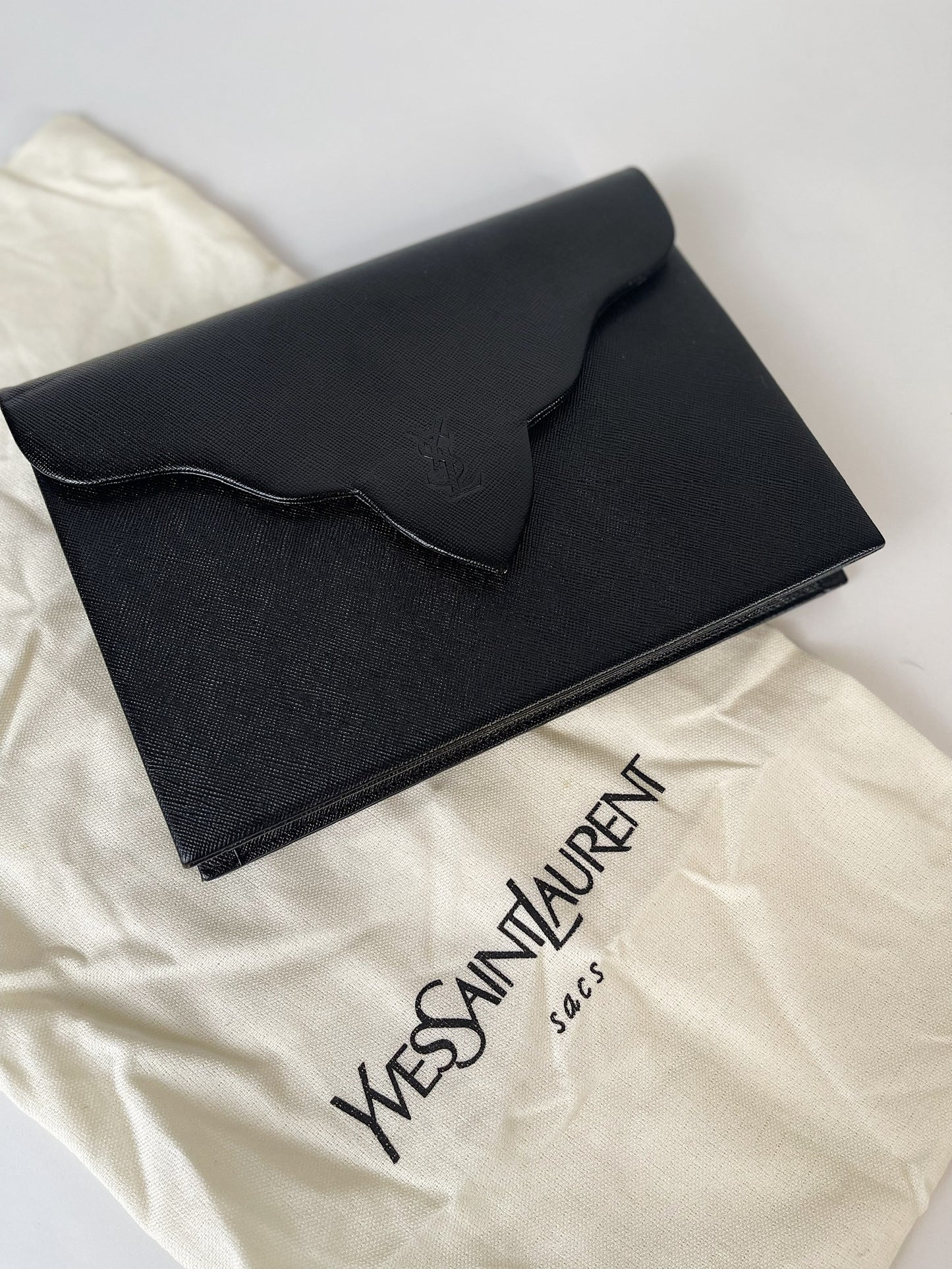 Yves Saint Laurent Black Saffiano Flap Clutch Bag