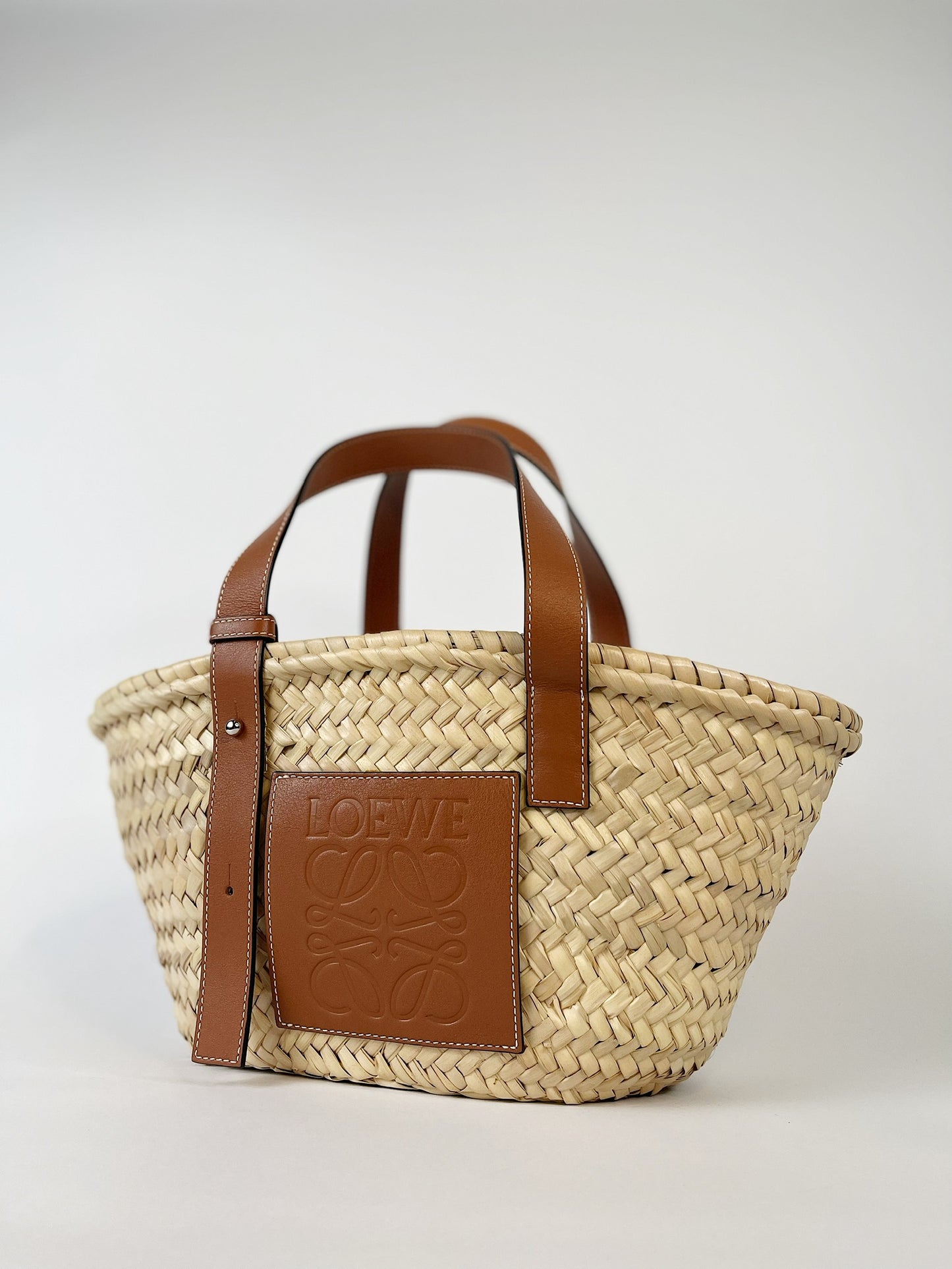 Loewe Basket Bag in Palm Leaf And Calfskin